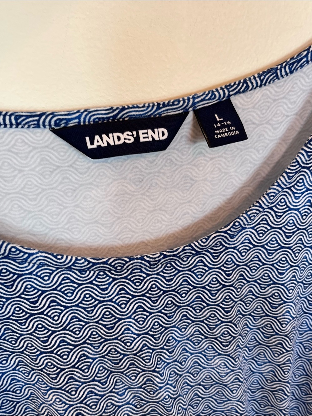 Lands' End Twist Dress size Large Cotton Modal Blue Knit Nautical Stretch Soft - Picture 5 of 7